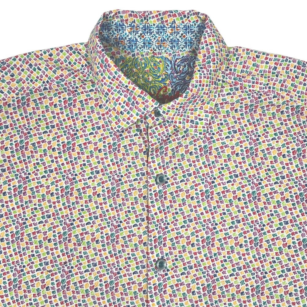 Robert Graham Shirt Mens L Multicolor Geometric Scribble Print Classic Fit